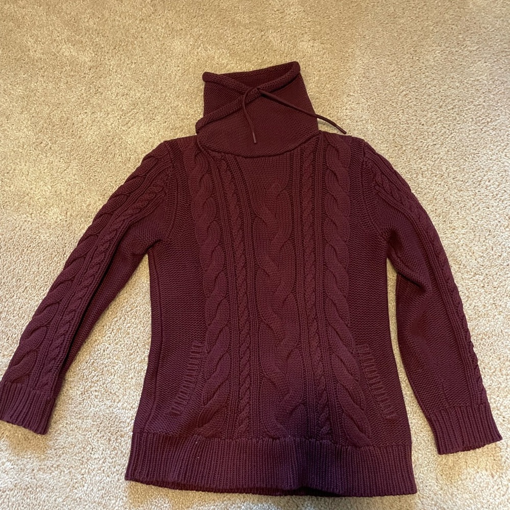 L.L. Bean Red Cable Knit Turtleneck Sweater
